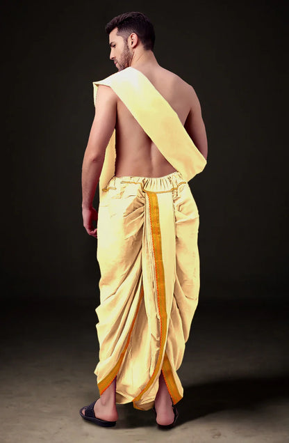 Ready-Made Dhoti with Dupatta for Men Phakkat – Cream Dhoti Traditional Outfit