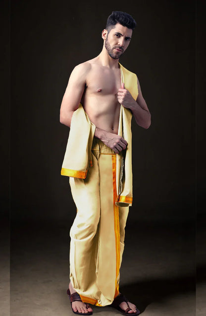 Ready-Made Dhoti with Dupatta for Men Phakkat – Cream Dhoti Festive & Cultural Look