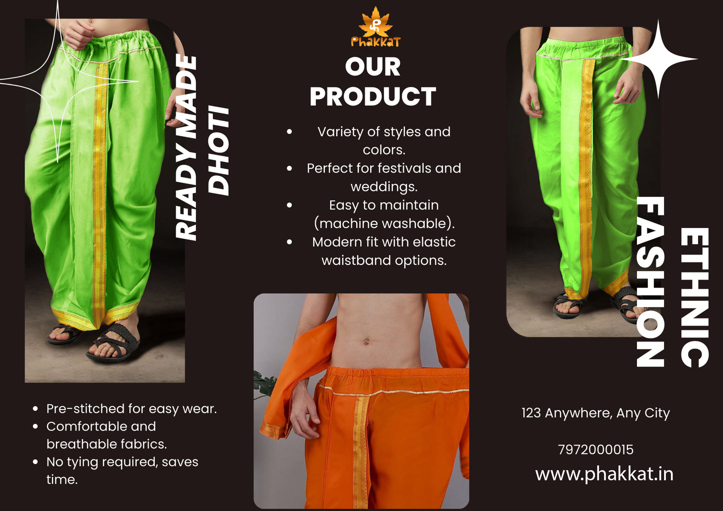 Ready-Made Dhoti for Men Pack of 2 Phakkat – Light Orange & Olive Dhoti Combo Additional View