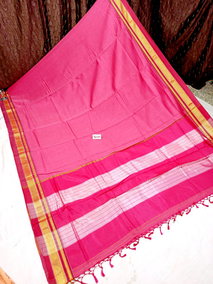 Irkal Cotton Saree for Women Phakkat Pink Border Close-up