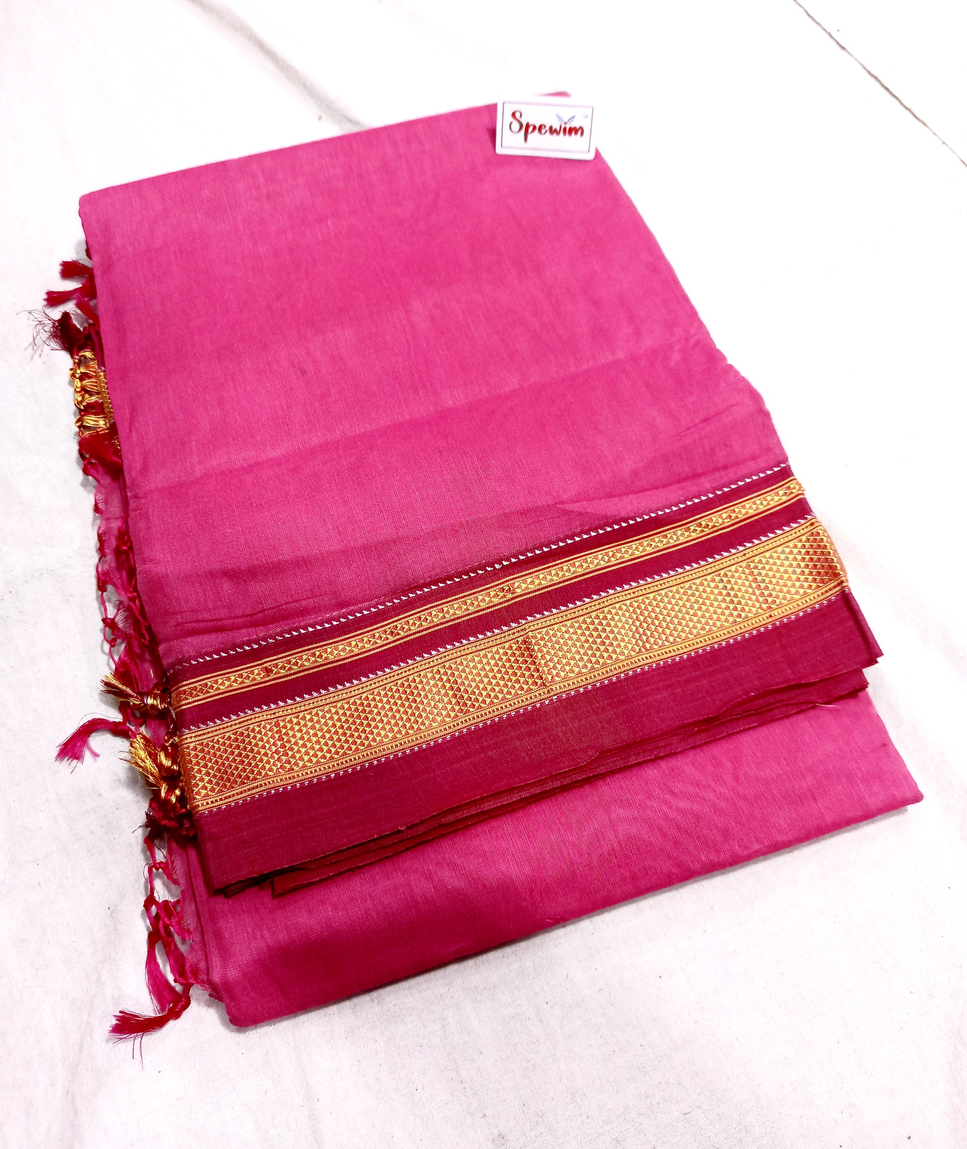 Irkal Cotton Saree for Women Phakkat Pink Full Saree Display