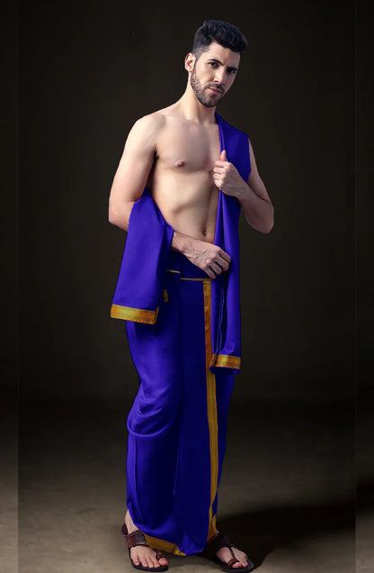 Ready-Made Dhoti with Dupatta for Men Phakkat – Blue Dhoti Festive & Cultural Look