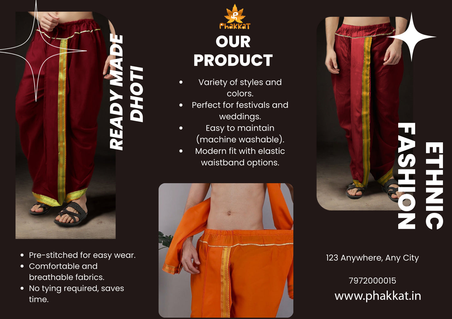 Ready-Made Dhoti for Men Pack of 2 Phakkat – Keshari Orange & Maroon Dhoti Combo Additional View