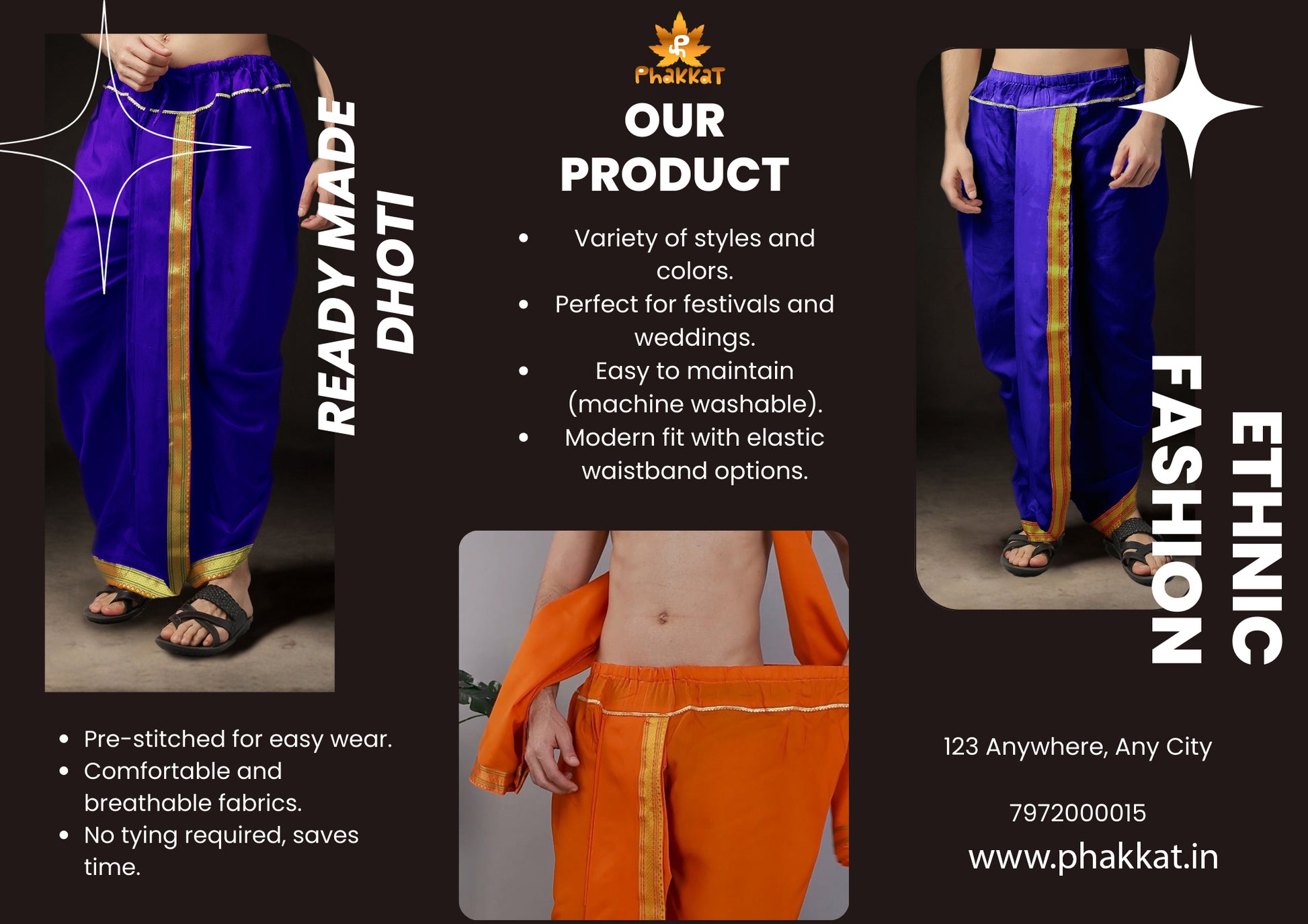 Ready-Made Dhoti for Men Pack of 2 Phakkat – Light Purple & Blue Dhoti Combo Additional View