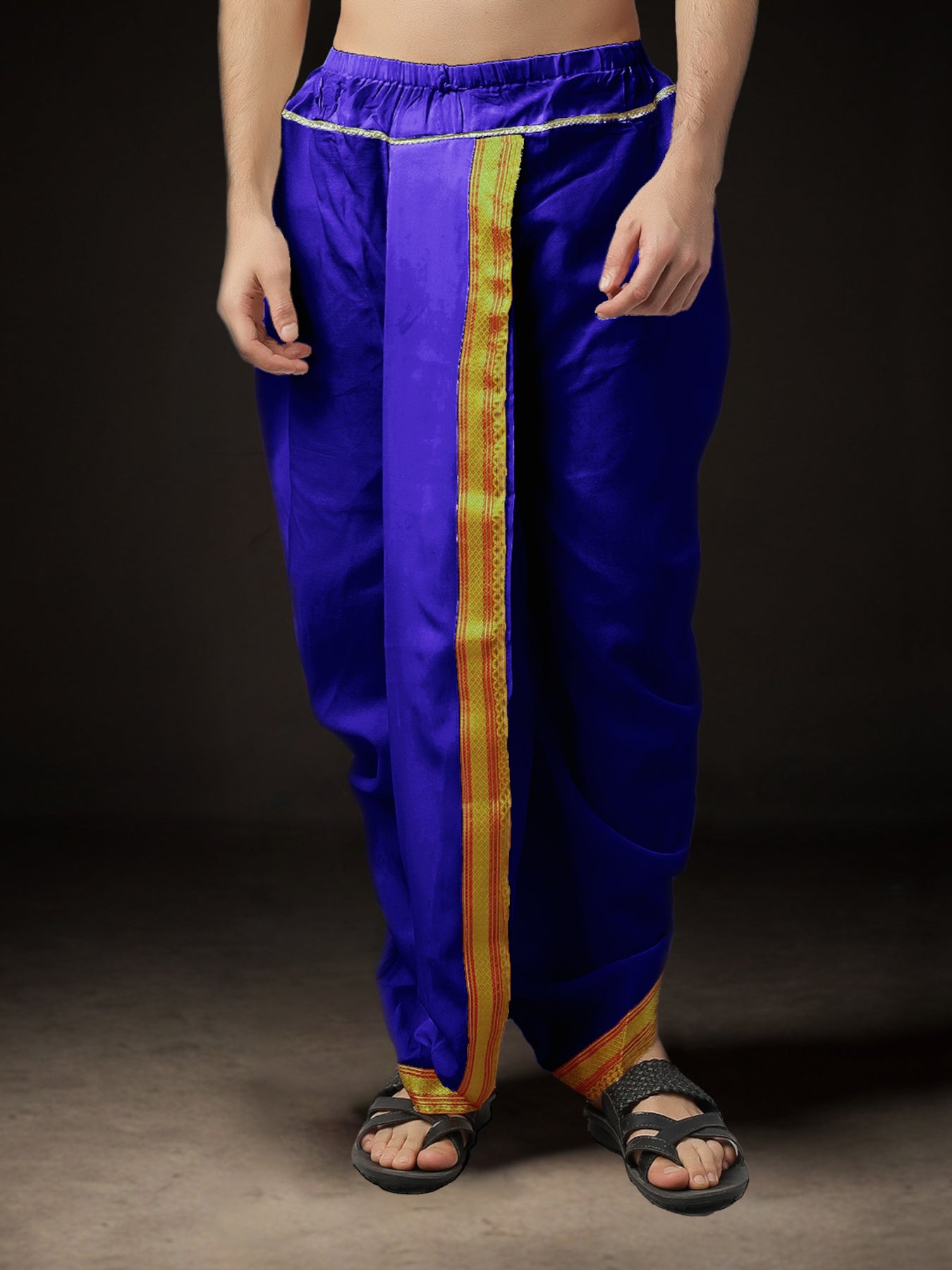 Readymade Art Silk Dhoti for Men Phakkat – Blue Single Dhoti Front View