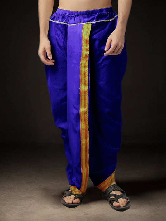 Readymade Art Silk Dhoti for Men Phakkat – Blue Single Dhoti Front View