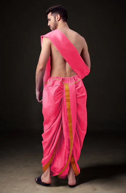 Ready-Made Dhoti with Dupatta for Men Phakkat – Pink Dhoti Traditional Outfit