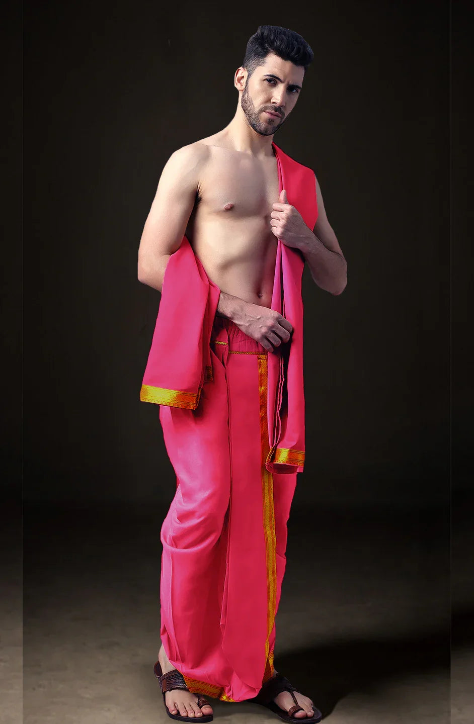 Ready-Made Dhoti with Dupatta for Men Phakkat – Pink Dhoti Festive & Cultural Look