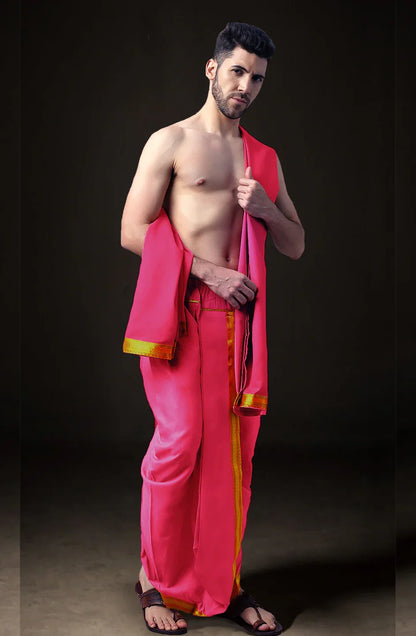 Ready-Made Dhoti with Dupatta for Men Phakkat – Pink Dhoti Festive & Cultural Look