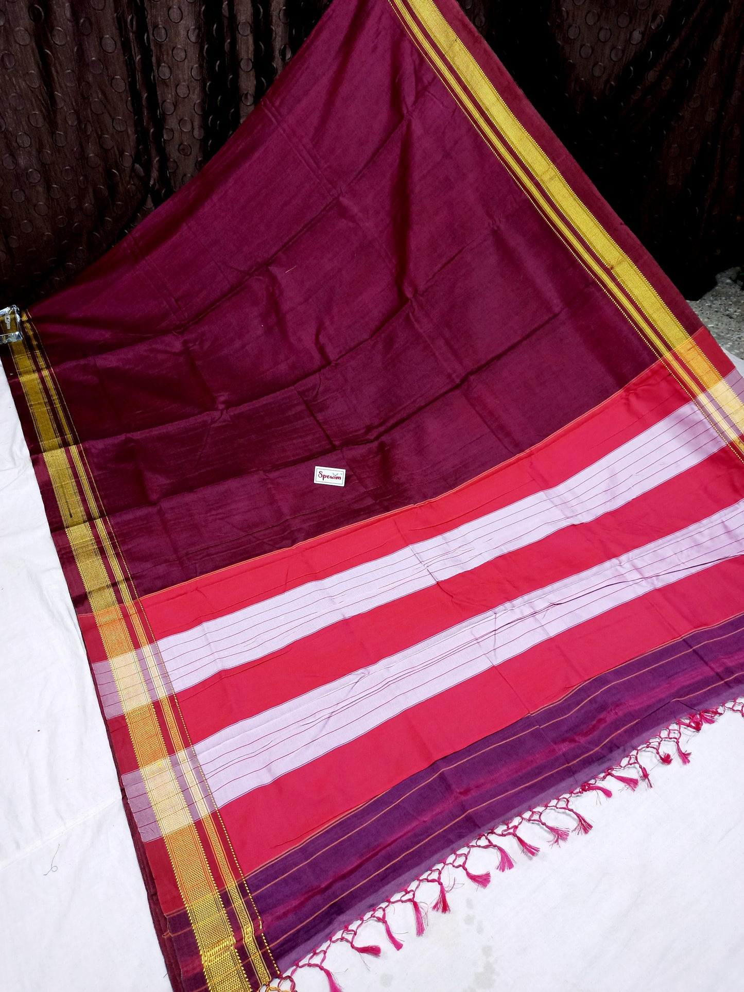 Irkal Cotton Saree for Women Phakkat Maroon Border Close-up