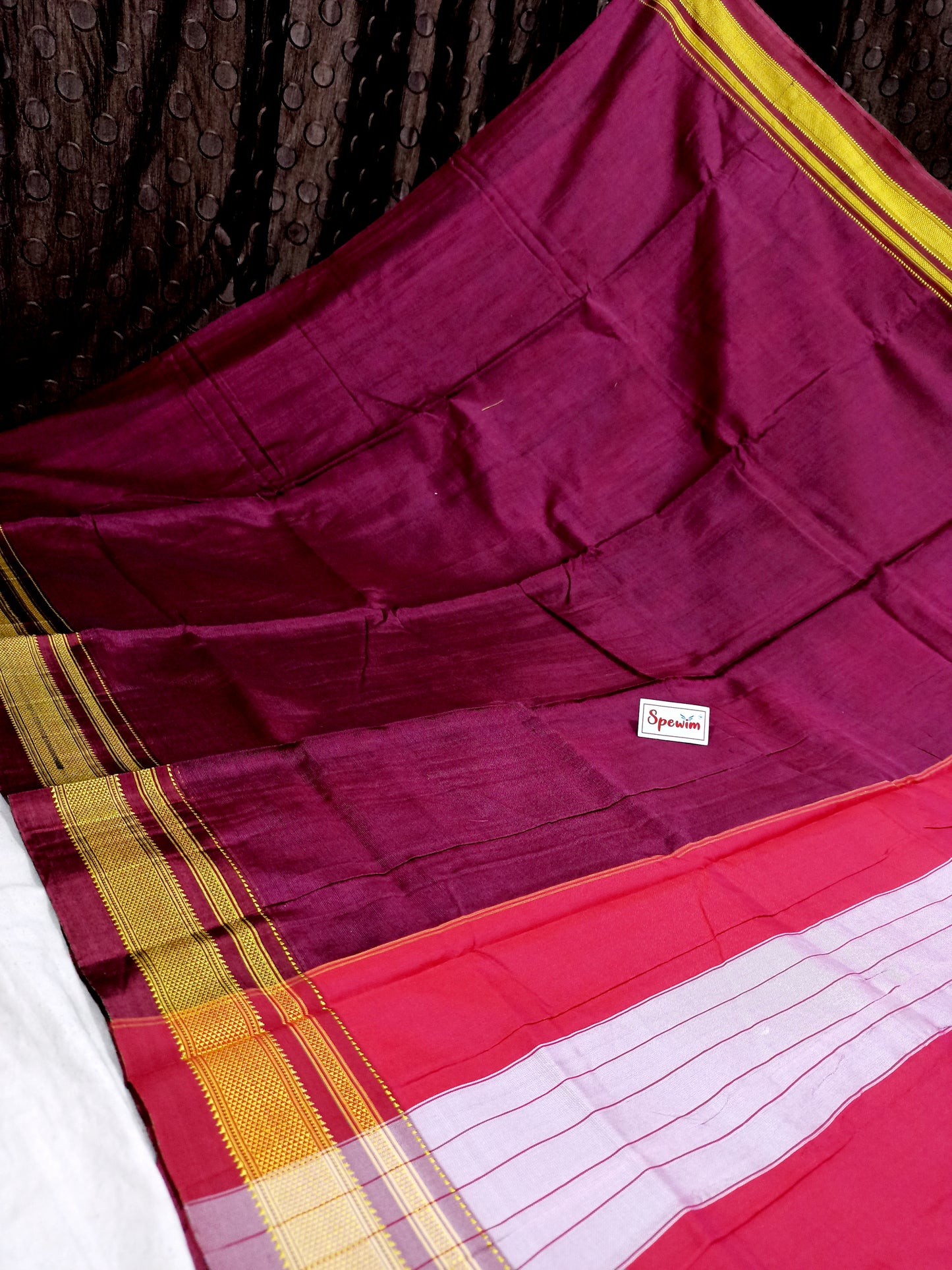 Irkal Cotton Saree for Women Phakkat Maroon Pallu View