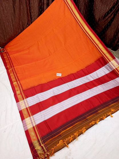 Irkal Cotton Saree for Women Phakkat Orange Border Close-up