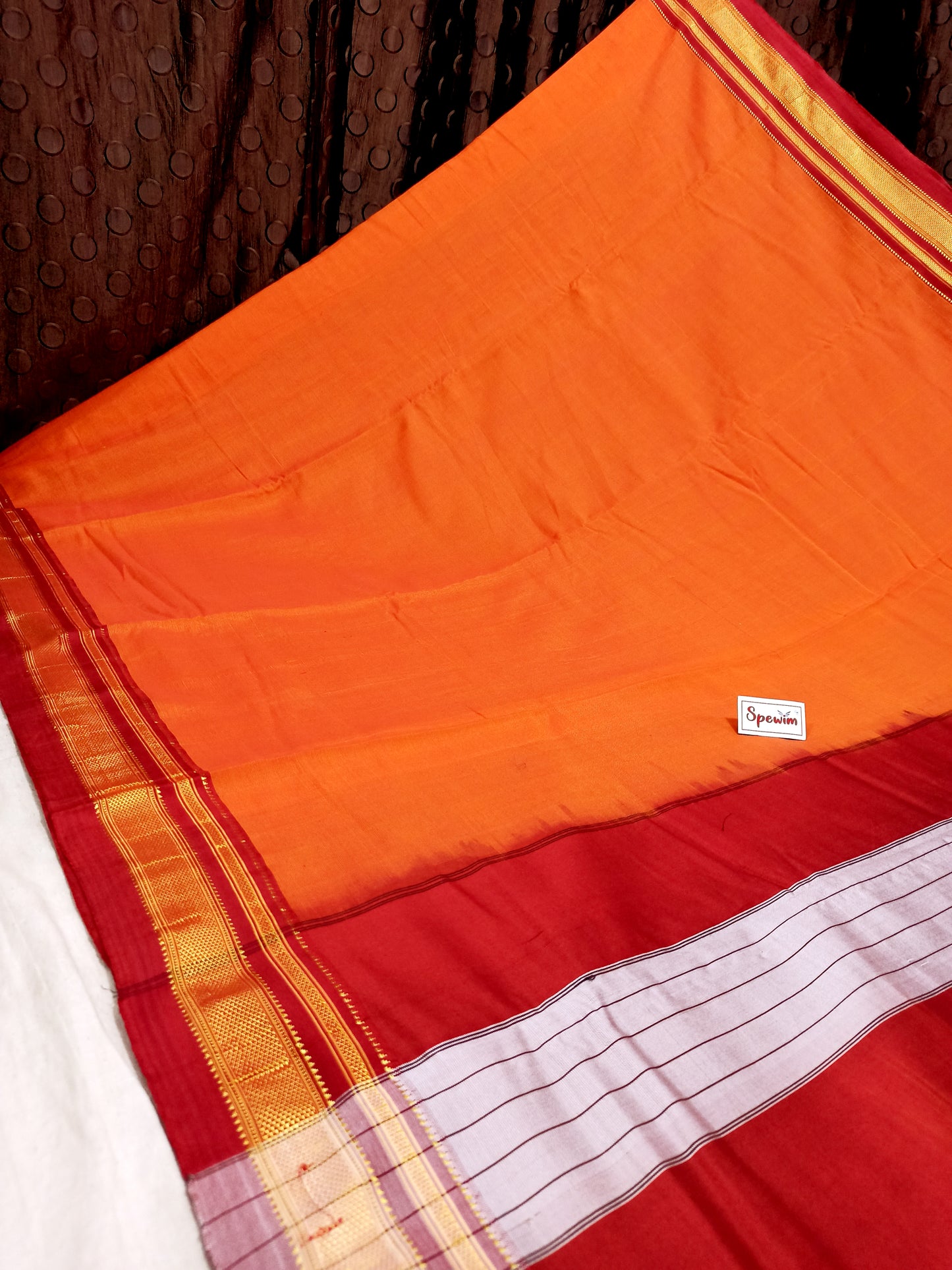 Irkal Cotton Saree for Women Phakkat Orange Pallu View