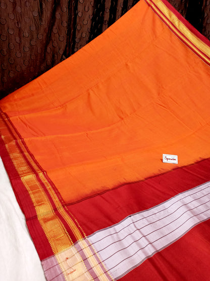 Irkal Cotton Saree for Women Phakkat Orange Pallu View