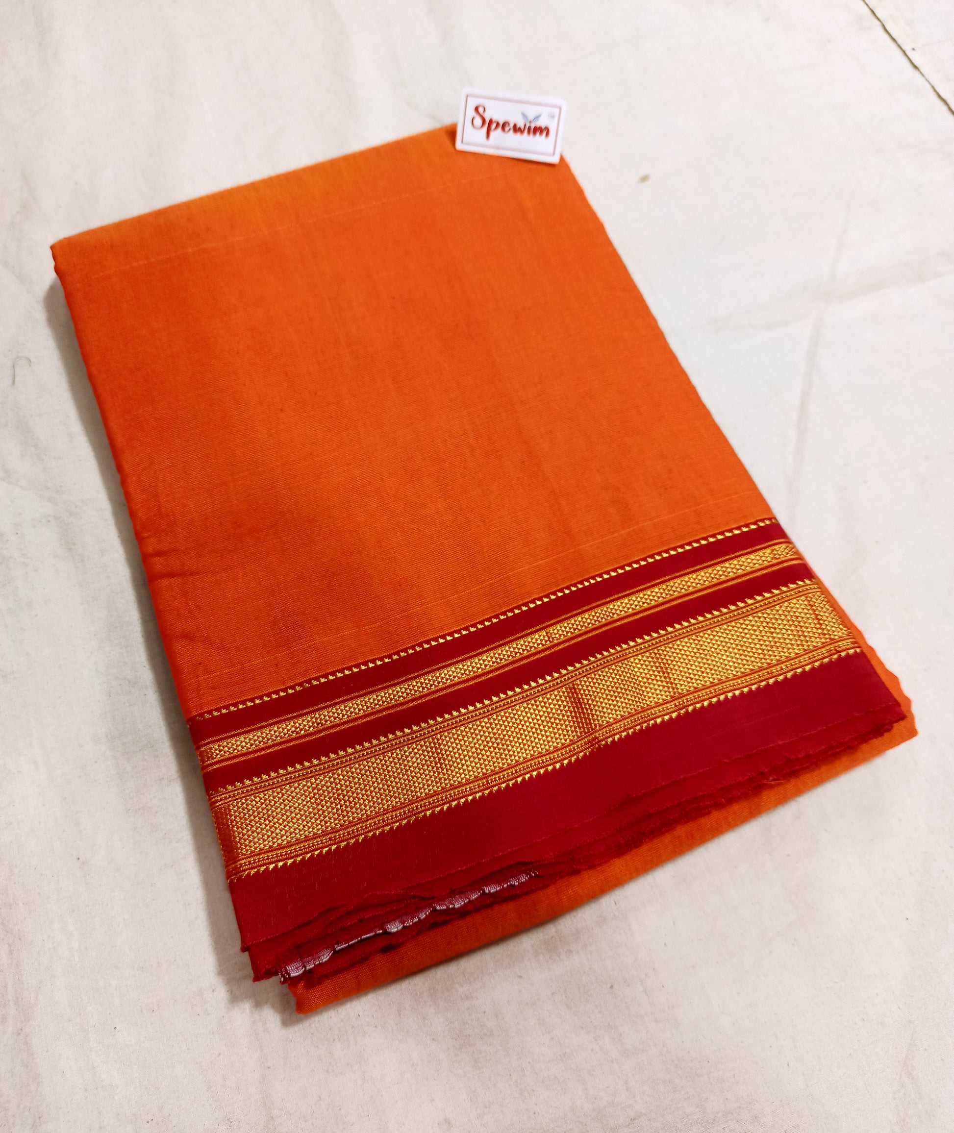 Irkal Cotton Saree for Women Phakkat Orange Full Saree Display