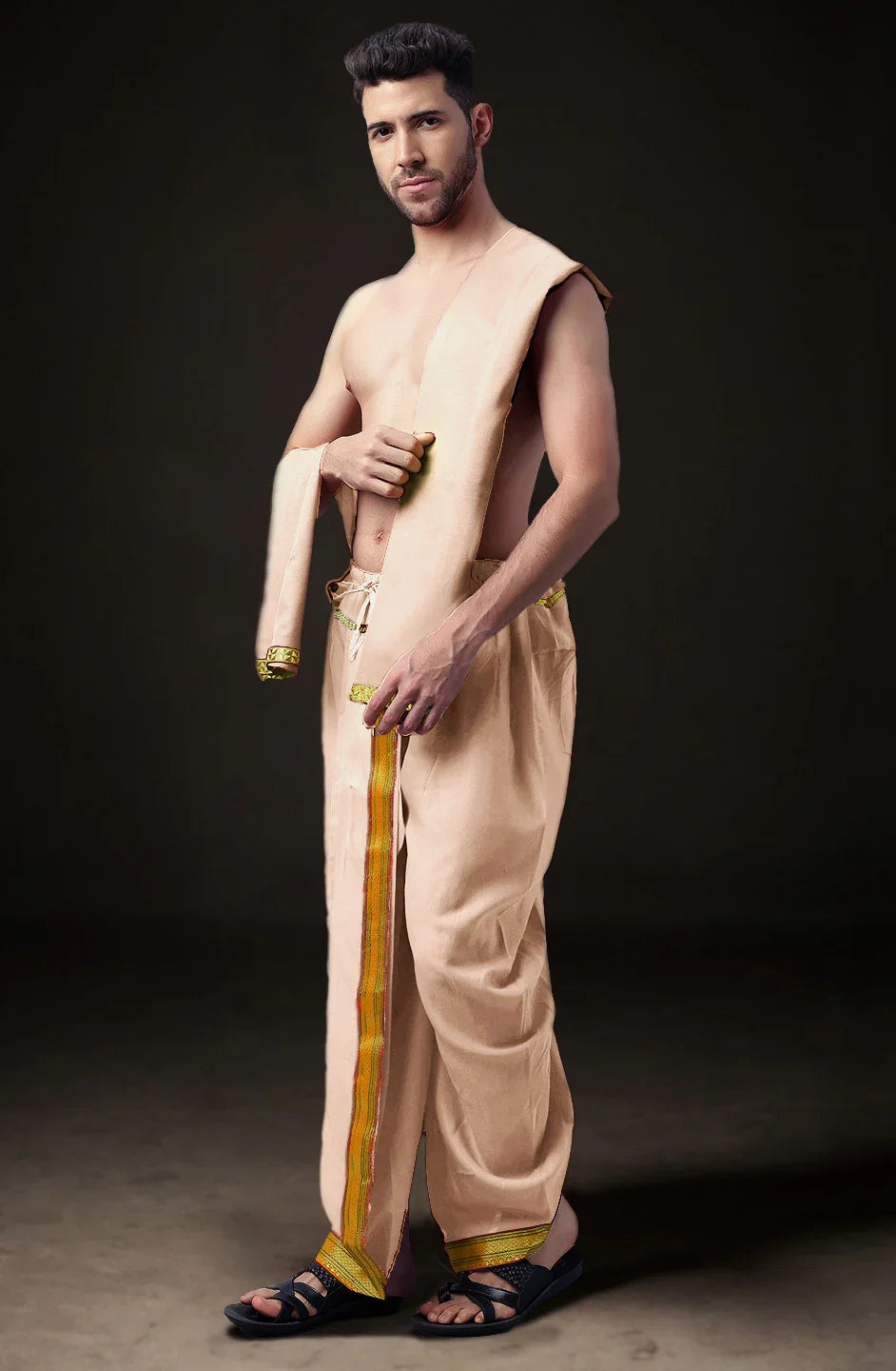 Ready-Made Dhoti with Dupatta for Men Phakkat – Skin Dhoti Fabric Texture & Border