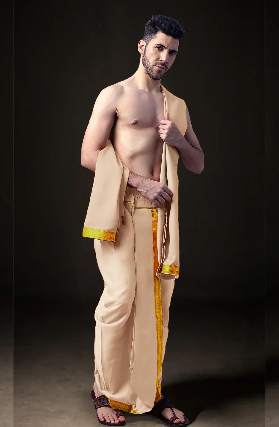 Ready-Made Dhoti with Dupatta for Men Phakkat – Skin Dhoti Festive & Cultural Look