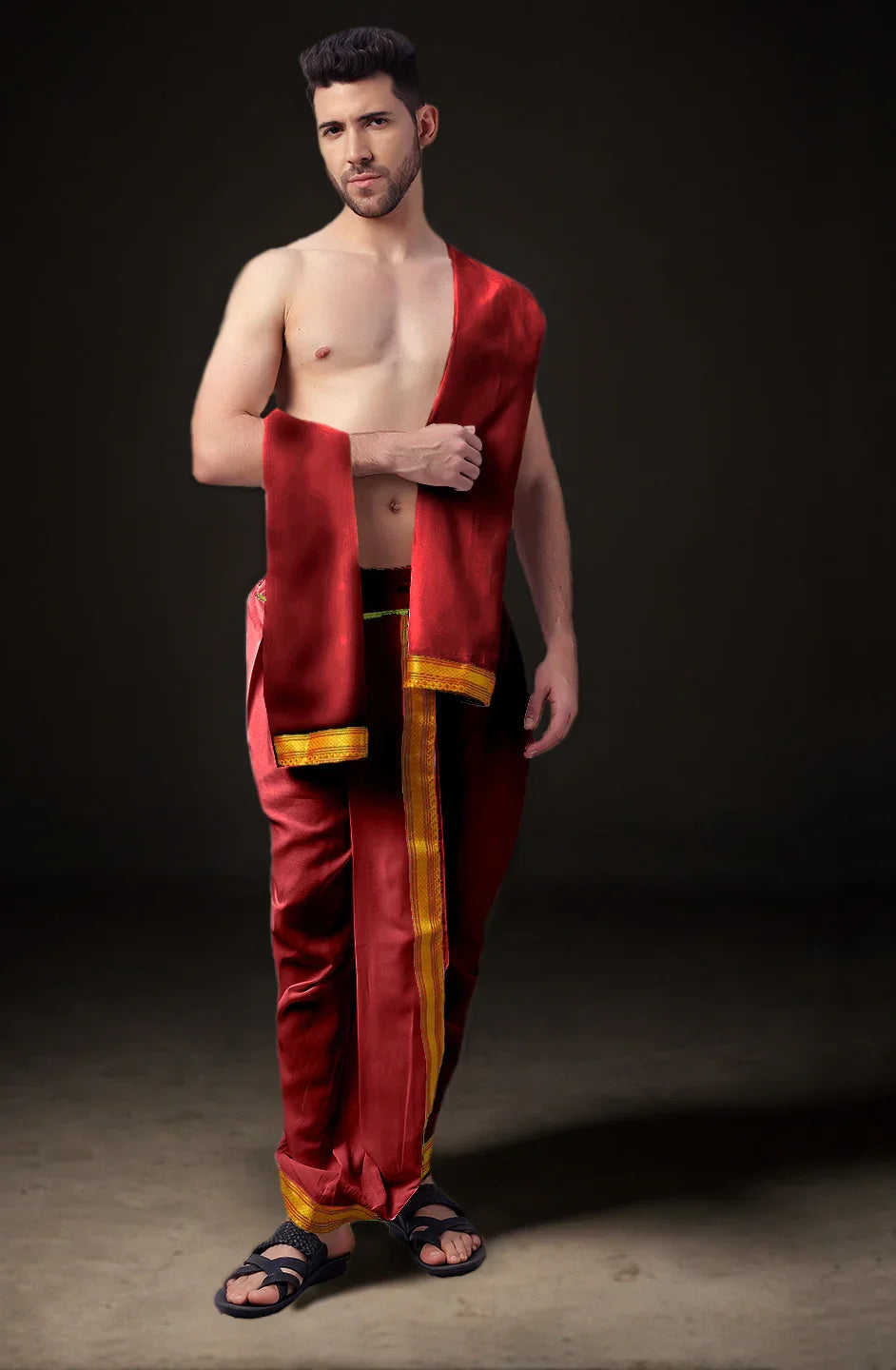 Ready-Made Dhoti with Dupatta for Men Phakkat – Front View Traditional Outfit