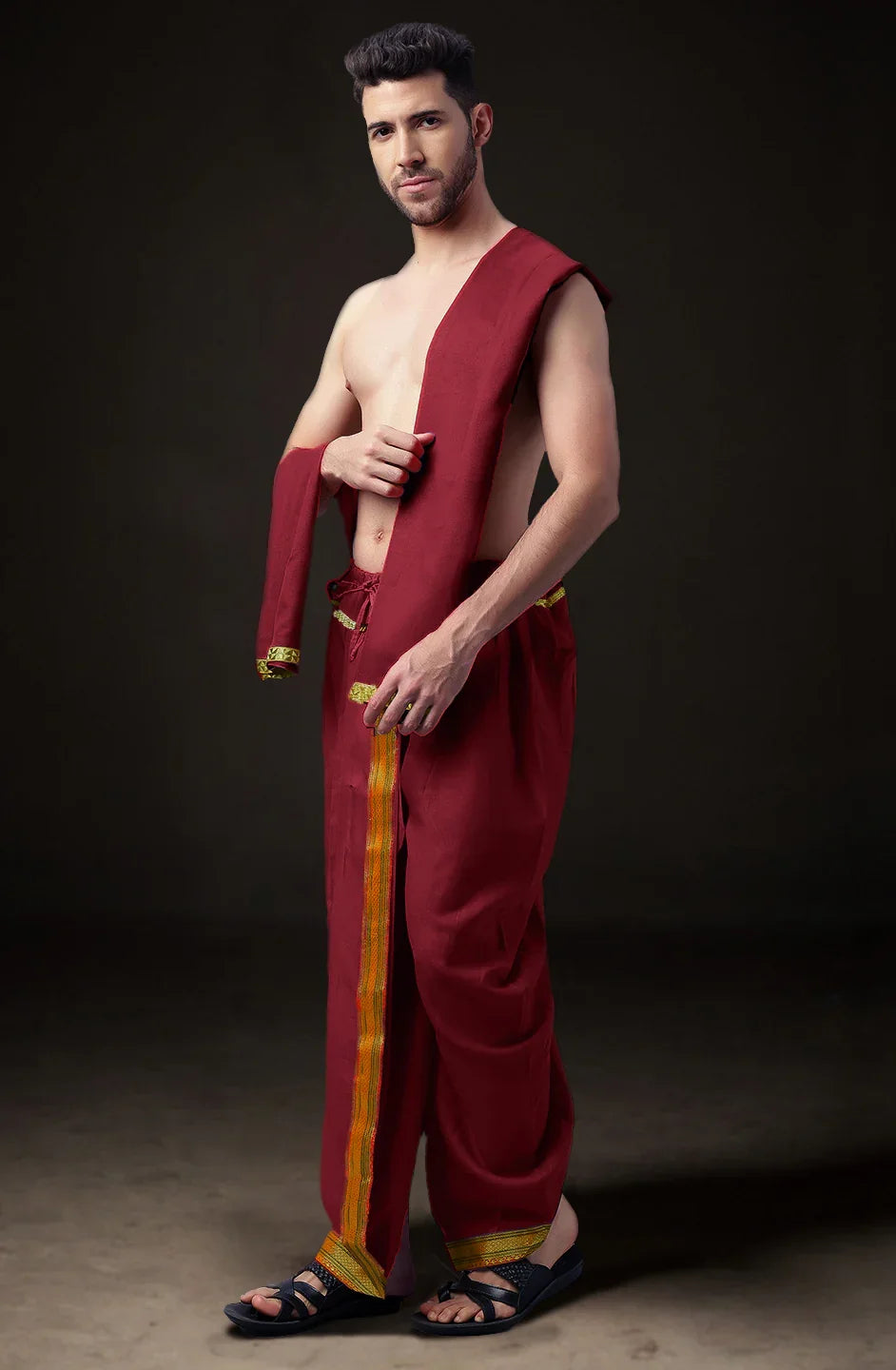 Ready-Made Dhoti with Dupatta for Men Phakkat – Cultural Wear Side View