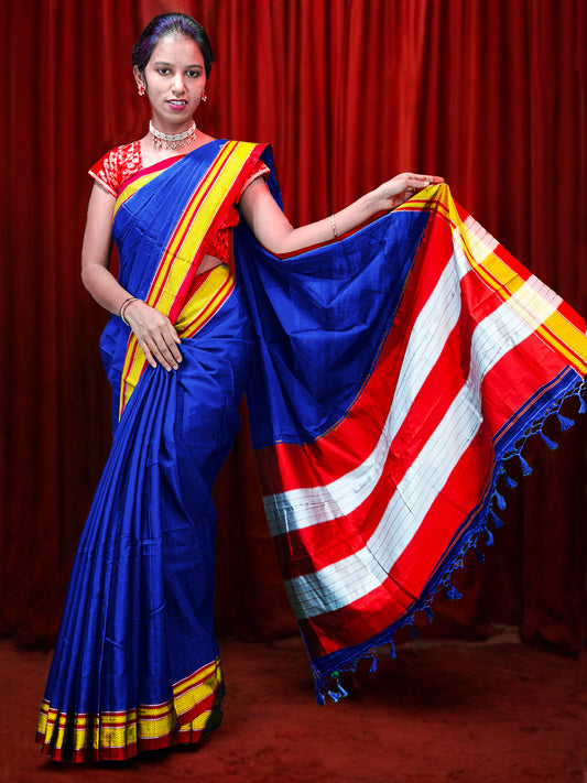 Irkal Cotton Saree for Women Phakkat Blue Saree Front View