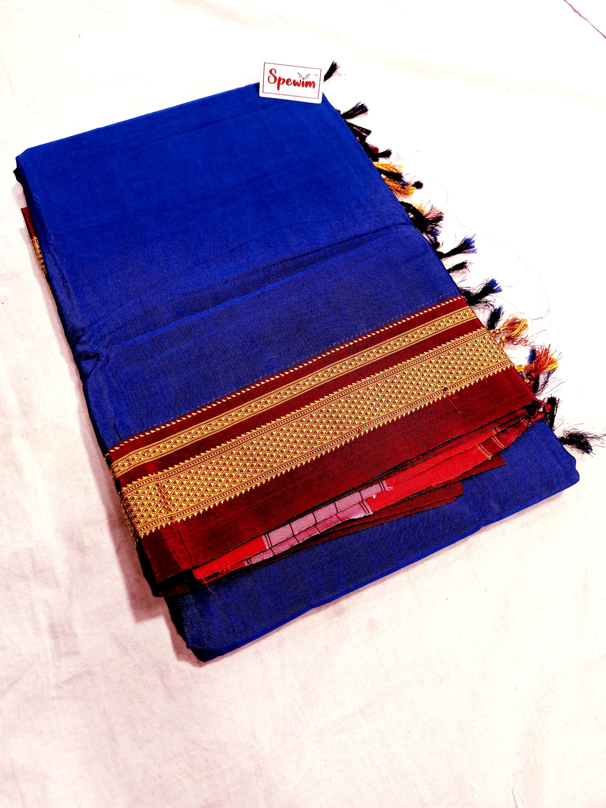Irkal Cotton Saree for Women Phakkat Blue Full Saree Display