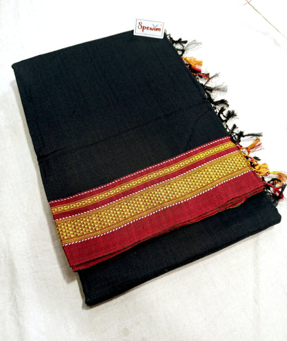 Irkal Cotton Saree for Women Phakkat Black Full Saree Display
