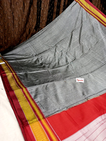 Irkal Cotton Saree for Women Phakkat Grey Pallu View