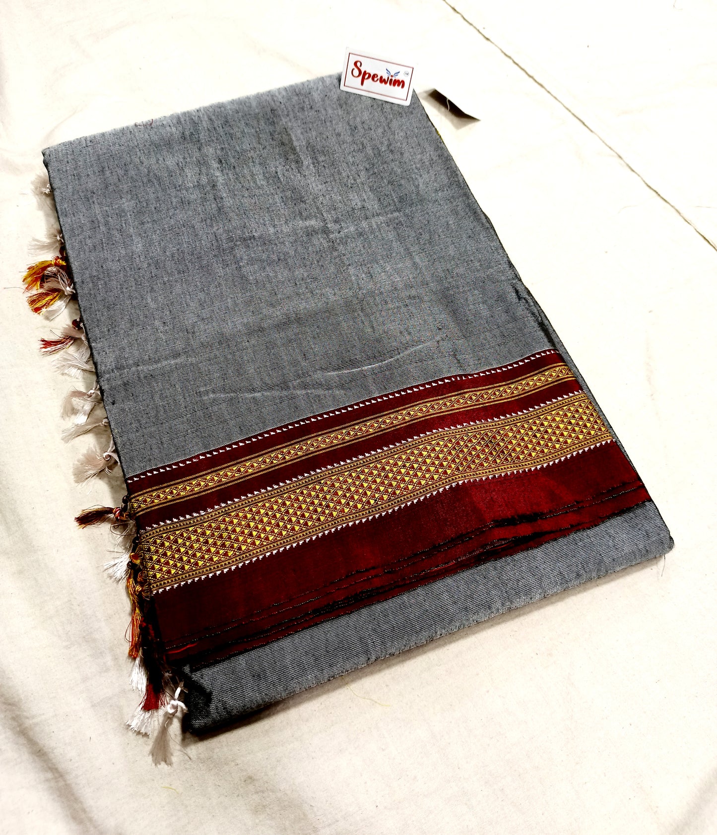Irkal Cotton Saree for Women Phakkat Grey Full Saree Display