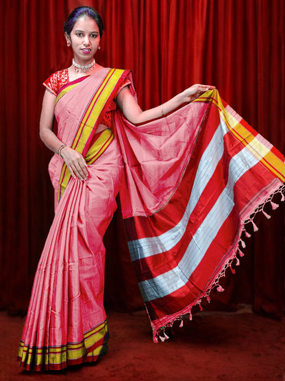 Irkal Cotton Saree for Women Phakkat Light Red Saree Front View