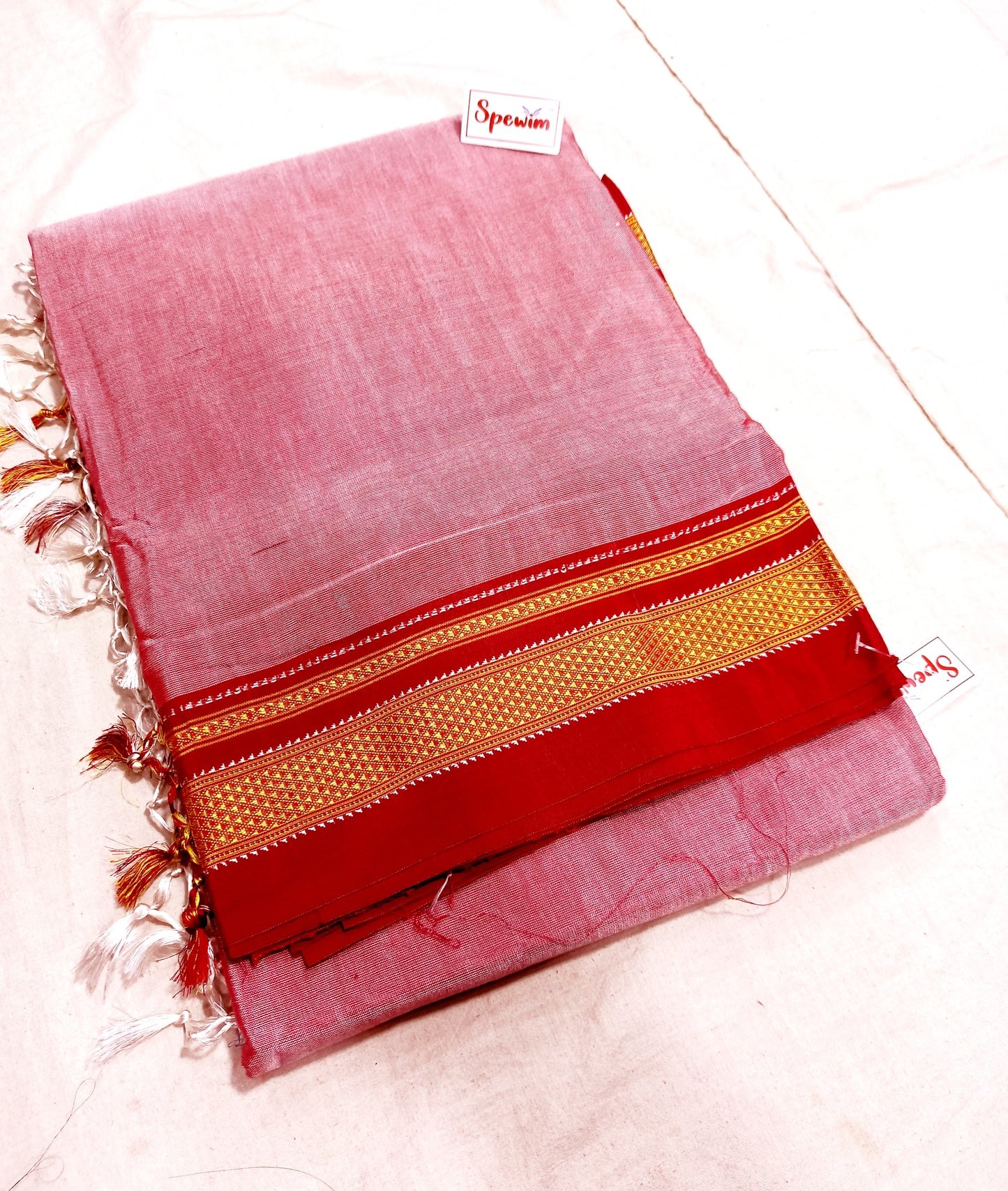 Irkal Cotton Saree for Women Phakkat Light Red Full Saree Display