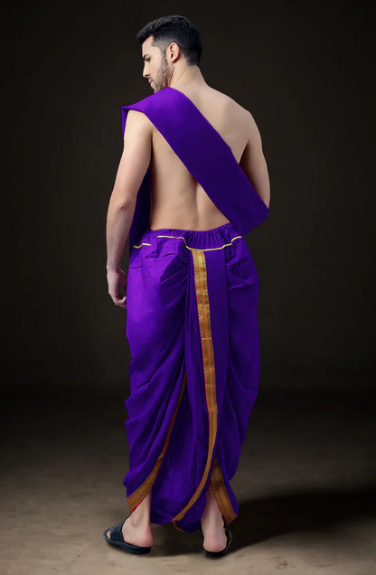 Ready-Made Dhoti with Dupatta for Men Phakkat – Purple Dhoti Traditional Outfit