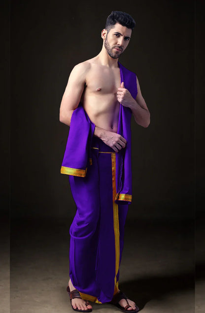 Ready-Made Dhoti with Dupatta for Men Phakkat – Purple Dhoti Festive & Cultural Look