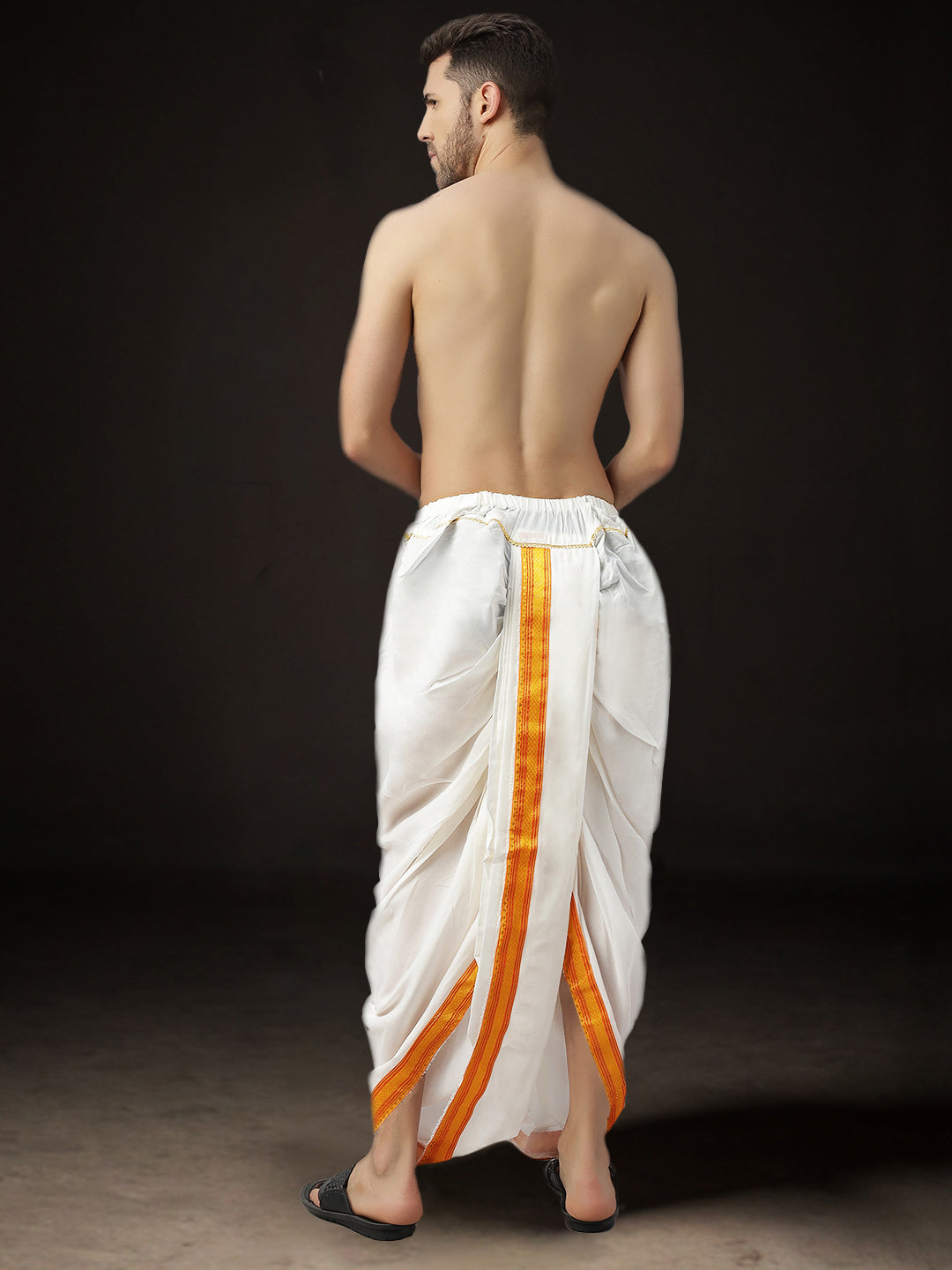 Readymade Dhoti for Men Pack of 2 Phakkat – White Dhoti Solo Front View