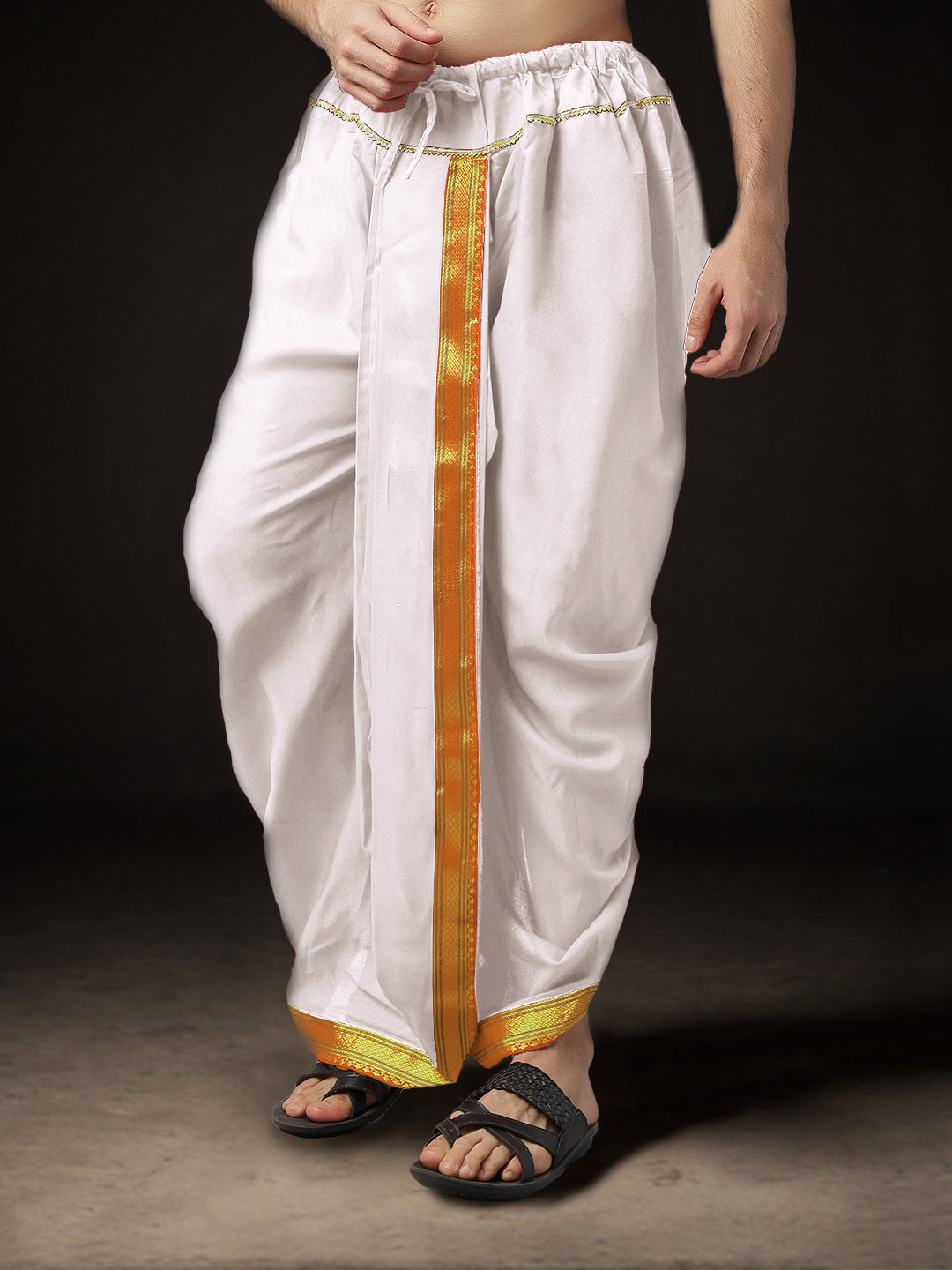 Readymade Dhoti for Men Pack of 2 Phakkat – White Dhoti Close-Up Border & Texture