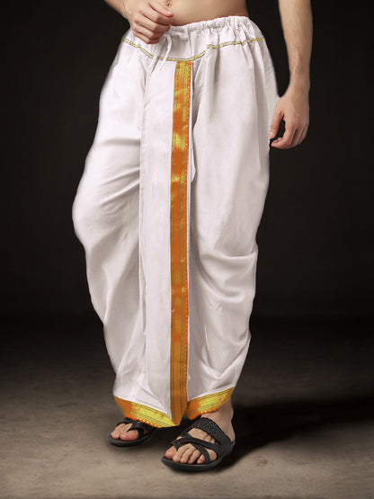 Readymade Dhoti for Men Pack of 2 Phakkat – White Dhoti Close-Up Border & Texture