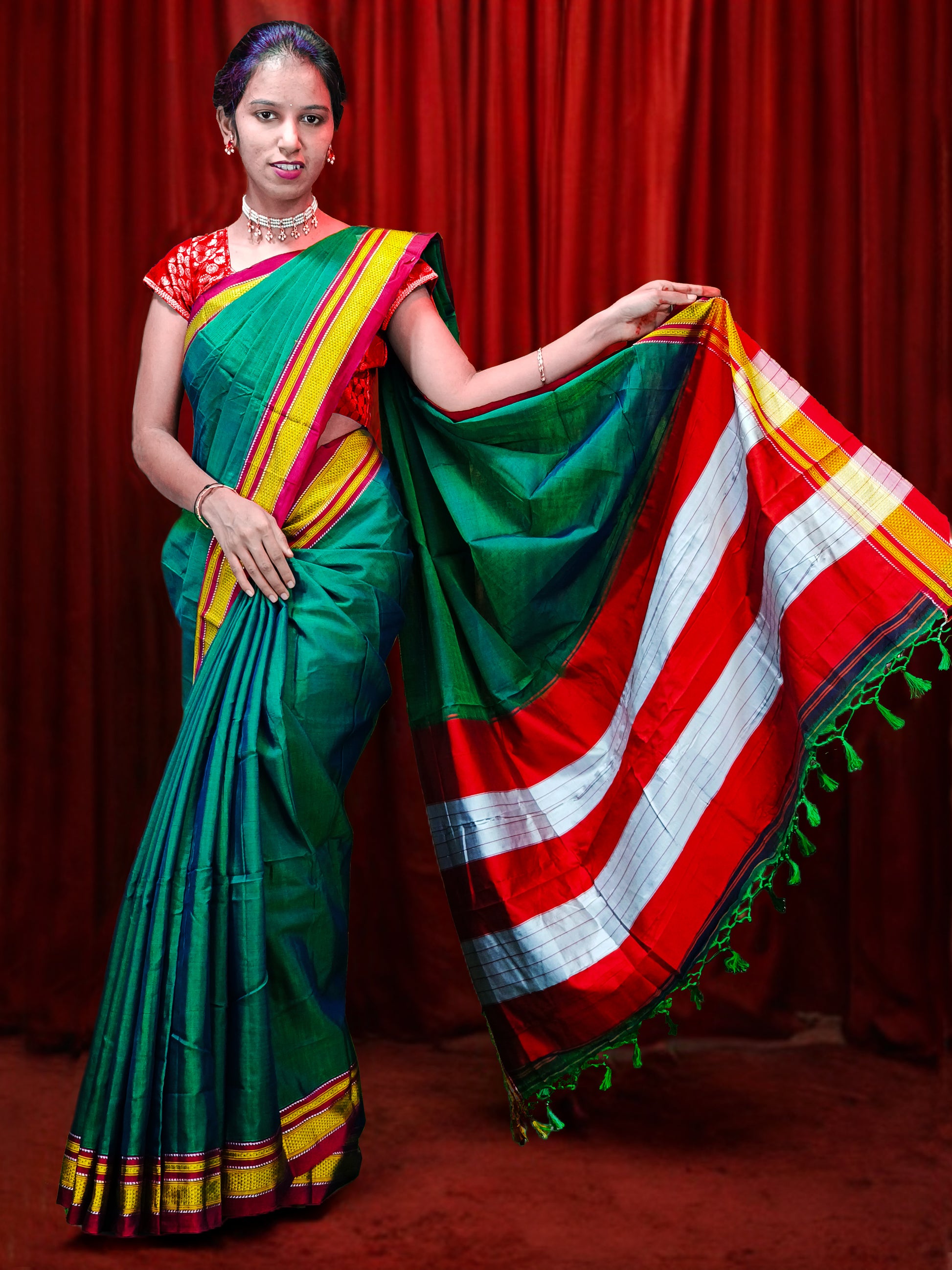 Irkal Cotton Saree for Women Phakkat Morpankhi Saree Front View