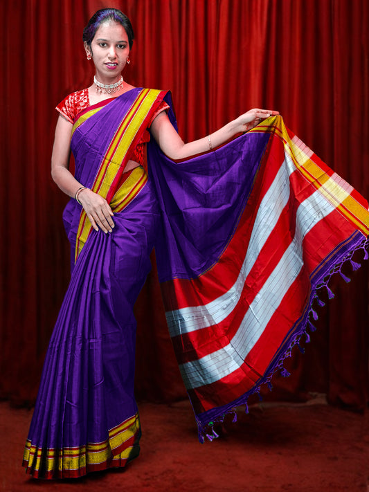 Irkal Cotton Saree for Women Phakkat Purple Saree Front View
