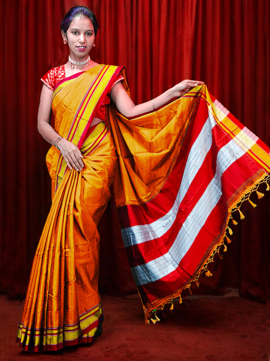 Irkal Cotton Saree for Women Phakkat Light Gold Saree Front View