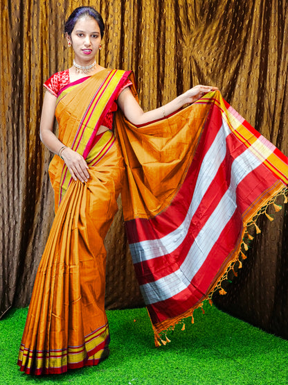 Irkal Cotton Saree for Women Phakkat Light Gold Blouse Piece View