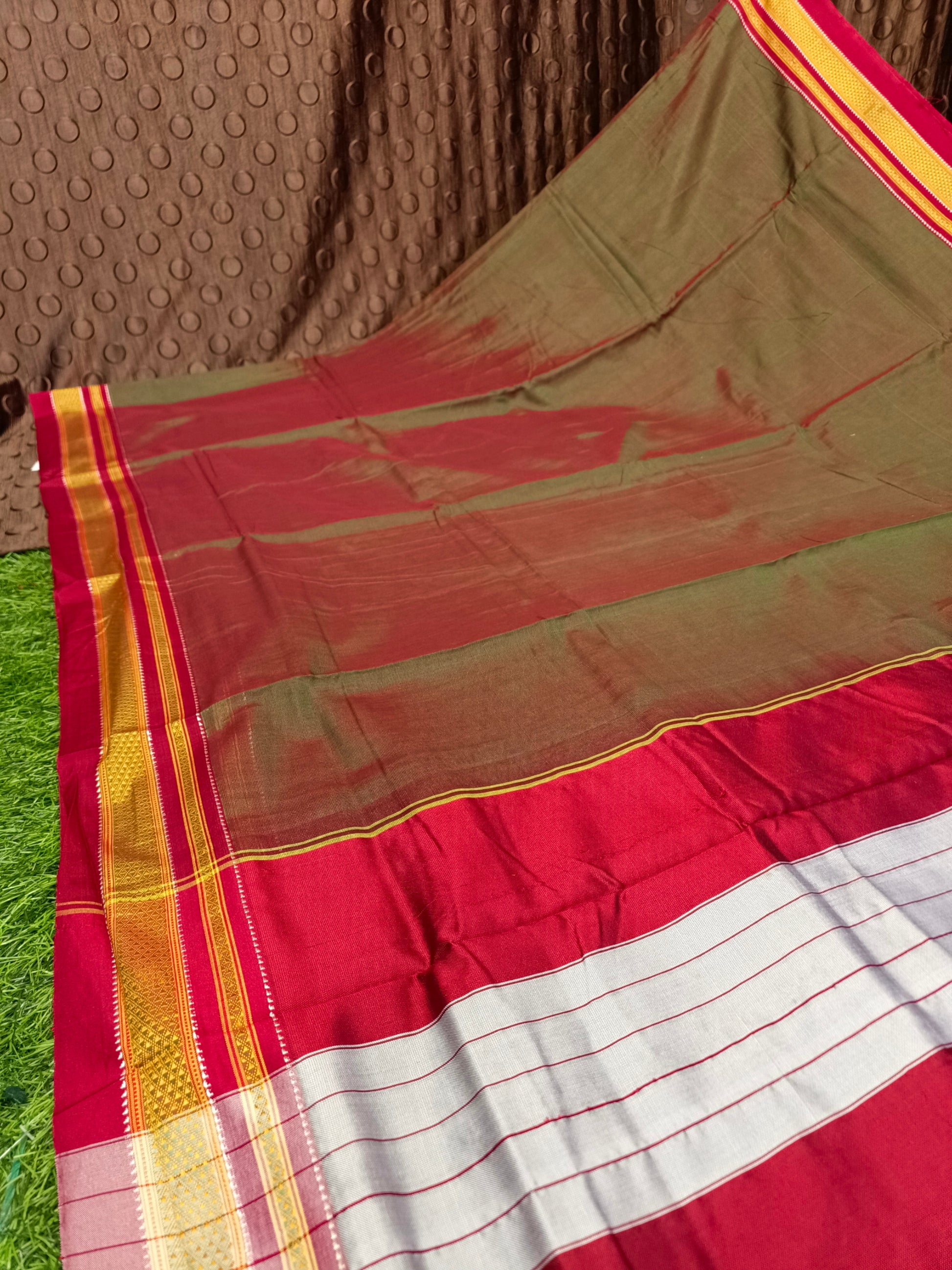 Irkal Cotton Saree for Women Phakkat Mint Green Pallu View