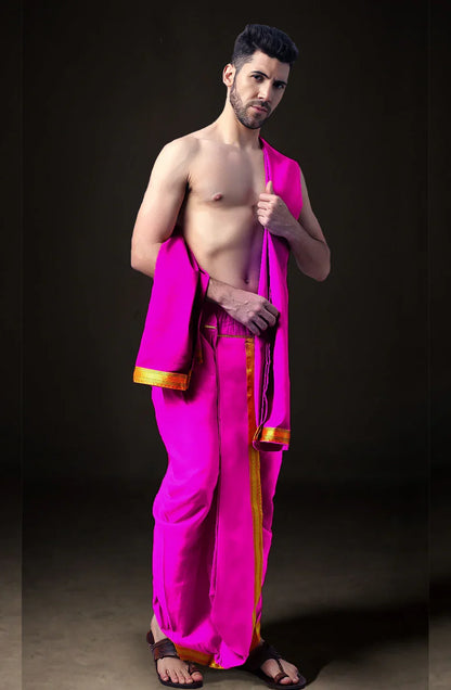 Ready-Made Dhoti with Dupatta for Men Phakkat – Dark Pink Dhoti Festive & Cultural Look