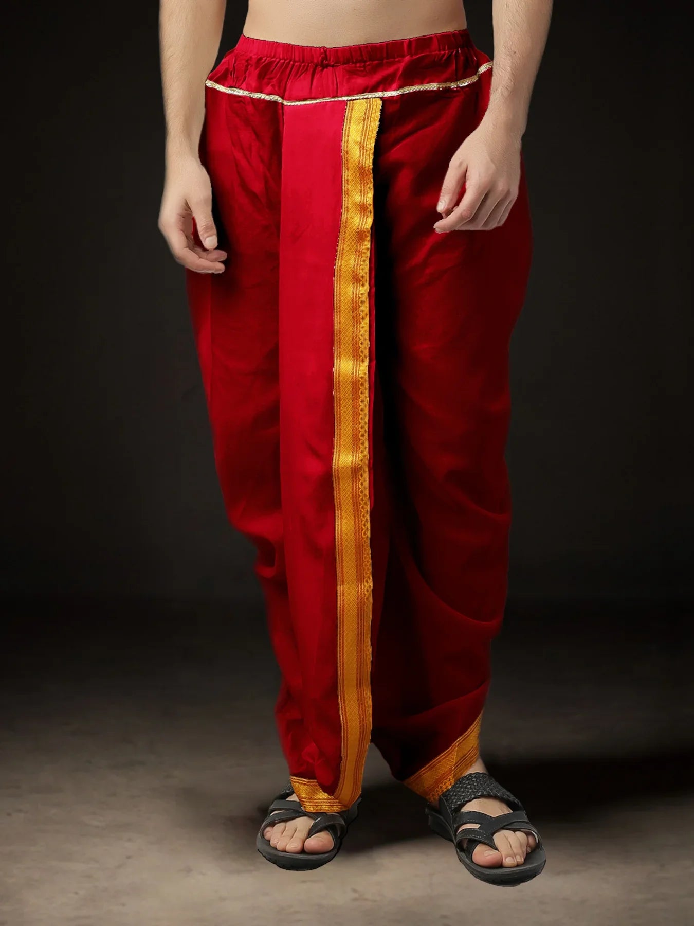 Readymade Art Silk Dhoti for Men Phakkat – Red Single Dhoti Front View