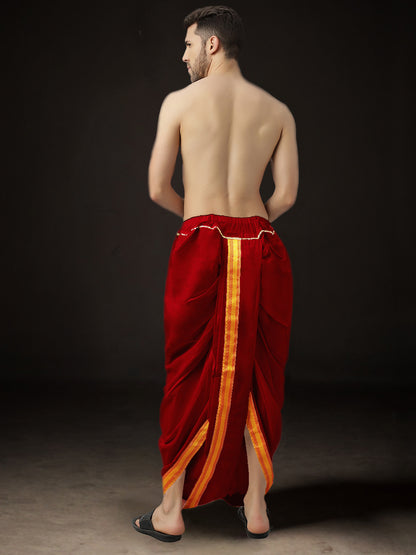 Ready-Made Dhoti for Men Pack of 2 Phakkat – Red Dhoti Solo Ready-Made Art Silk Festive Wear
