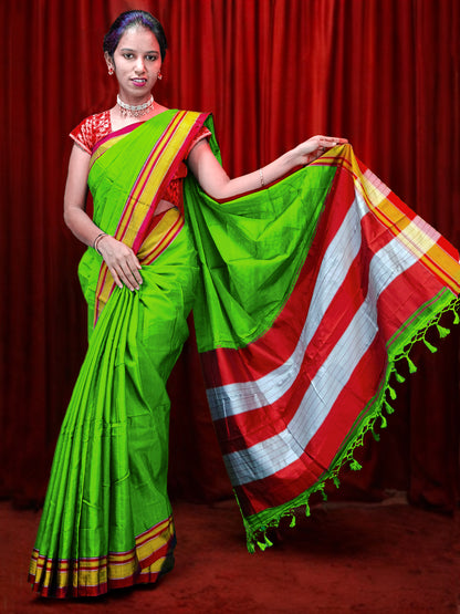 Irkal Cotton Saree for Women Phakkat Olive Saree Front View