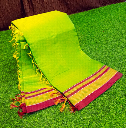 Irkal Cotton Saree for Women Phakkat Olive Full Saree Display