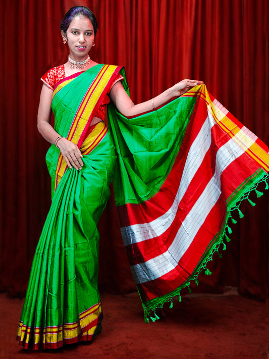 Irkal Cotton Saree for Women Phakkat Light Green Saree Front View