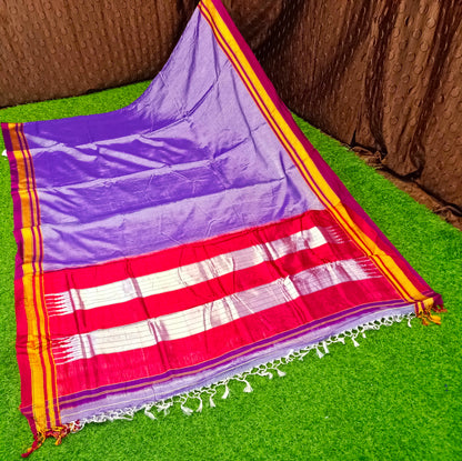 Irkal Cotton Saree for Women Phakkat Lavender Border Close-up