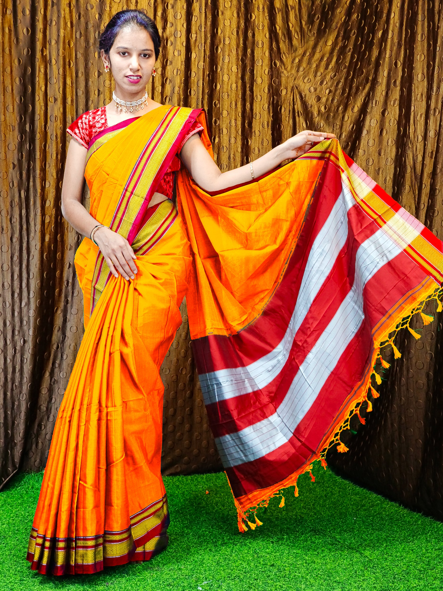 Irkal Cotton Saree for Women Phakkat Mango Blouse Piece View