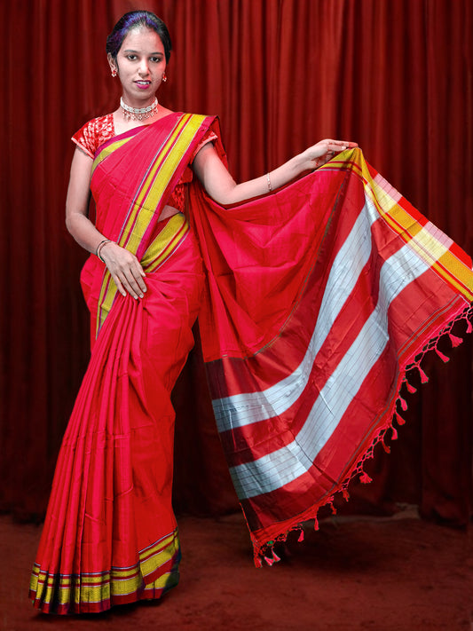 Irkal Cotton Saree for Women Phakkat Red Saree Front View