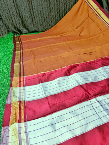 Irkal Cotton Saree for Women Phakkat Brown Pallu View